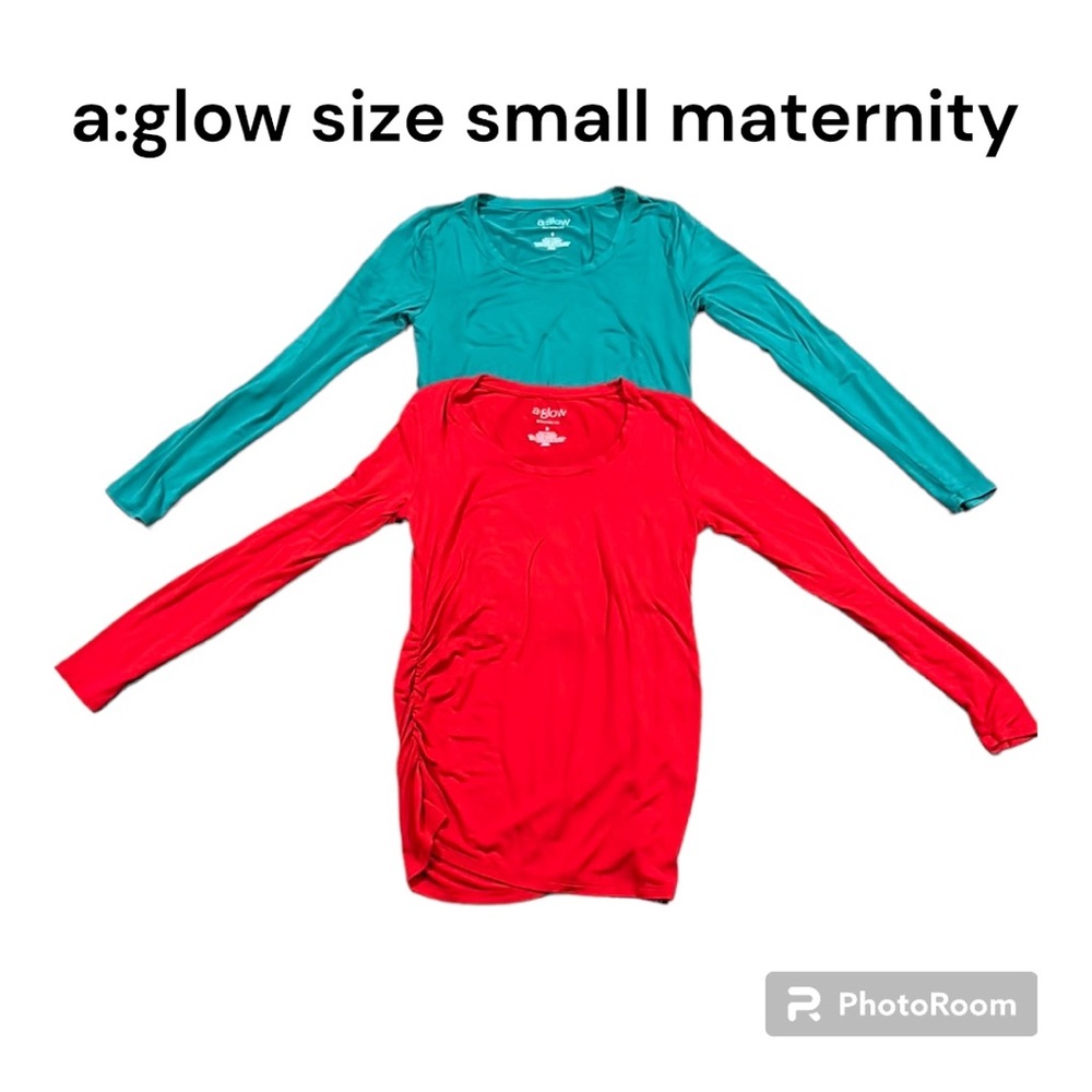 A:glow Maternity Size Small Set of 2 Teal and Red Long Sleeve Rouched Tunic Tops